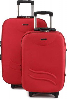 Kandel London  Soft Body Set of 2 Luggage - Ultra Lightweight Smile Plain Design Carry On 2 Wheel Spinner - Red - Red