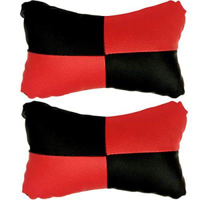 Kandid Red Neck Rest Soft Cushion in Leatherette Material Check Design for Compatible with All Cars