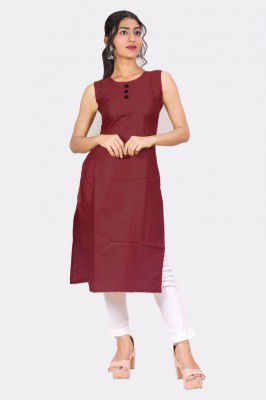 Kangopi fashion Women Self Design Cotton Linen A-line Kurta (Maroon)