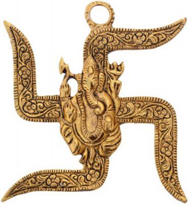 KANISHQ RELIGIOUS IDOL COMBO GOLDEN GANESH-ON SWASTIK Decorative Showpiece - 9 cm  (Iron, Gold)