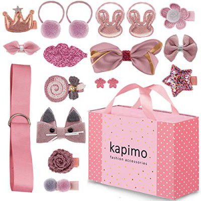 kapimo Fancy Hair Clips For Baby Girls Toddlers Assorted Stylish Fashion Hair Accessories 18 Pcs Gift Set Box (Dark Pink)