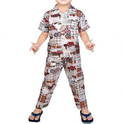 Kapters Unisex Pure Cotton Short Sleeve Kids Nightwear Boys and Girls Shirt and Pyjama Combo Set