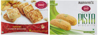 Karachi Bakery Cashew Biscuits, 400g + Karachi Bakery Biscuits - Green Pista, 400g