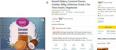 Karachi Bakery Coconut Flavour Cookies 400g | Delicious Snack | Tea Time Snack | Vegetarian