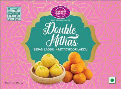 Karachi Bakery Double Mithas Besan Laddu Motichoor Laddu | Gift Pack |, 400gm