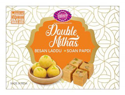 Karachi Bakery Double Mithas [Soan Papdi, 200gm| Besan Laddu, 200gm]Gift Pack, 400gm