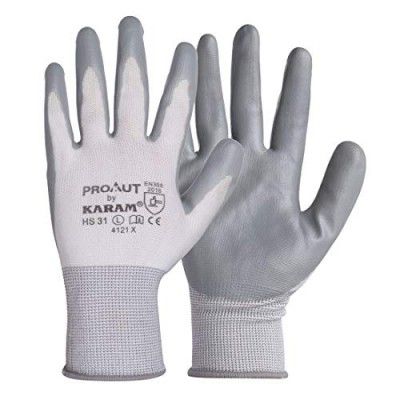 Karam HS31 Safety Gloves for Mechanical Hazards | Safety Work Gloves with White Liner with Grey Nitrile Coating | Industrial Use | Cut Resistant | Abrasion, Tear & Puncture Resistant | Size-M