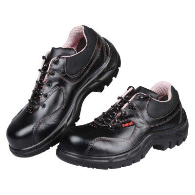 KARAM ISI Marked Leather Safety Shoe Excellent Grip, Comfort and Slip Resistance |Safety Shoes with Fibre Toe |Single Density | Black| FS100BL(FKSAMN)