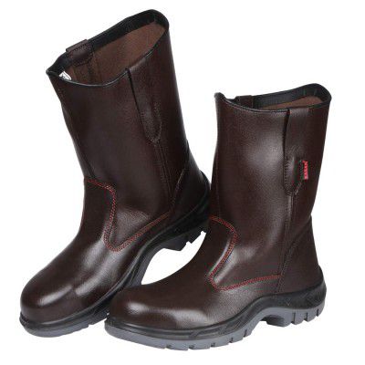 KARAM ISI Marked Leather Safety Shoe | Excellent Grip, Comfort & Slip Resistance | Safety Shoes for Men with Steel Toe | Double Density & High Ankle Shoe | Dark Brown | FS51RG(SWDAPN)