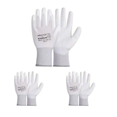 KARAM ProKut Multi Purpose White Polyester with White PU Coating Glove| HS21 | Size - M | Pack of 3