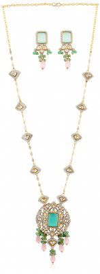Karatcart Light Green Stone Pink Beads Black Plating American Diamond Pendant Set for Women