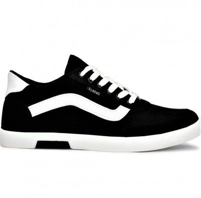 kardam&sons Fashionable Luxury Canvas Casual Outdoor Sneakers White and Black Shoes for Mens