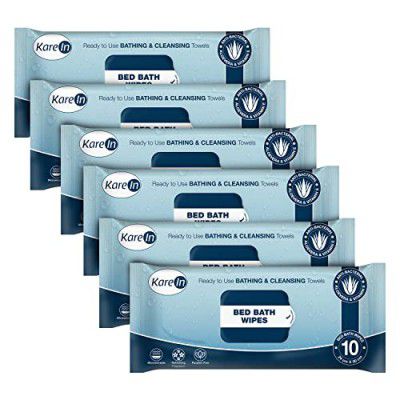 KareIn Bed Bath Wipes, Adult Wet Wipes, 60 Wipes, Adult Bath Wipes, Anti Bacterial, Ready To Use Cleansing Towels, Refreshing Sponge Bath Towel, Pack of 6