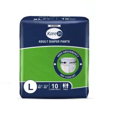 KareIn Classic Adult Diaper Pants, Large 90-120 Cm (35- 47), Unisex, Leakproof, Elastic Waist, Wetness Indicator, 10 Count