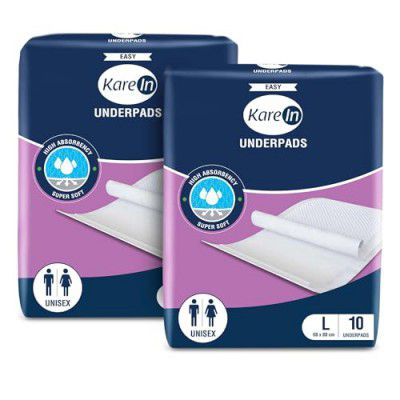 KareIn Easy Underpads, Large 60 X 80 Cm, High Absorbency, Leak Proof, Unisex, 20 Count, Pack of 2