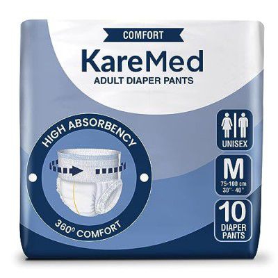 KareMed Comfort Adult Diaper Pants, Medium 75-100 Cm (30"- 40"), 10 Count, Unisex, Leakproof, Elastic Waist, Wetness Indicator