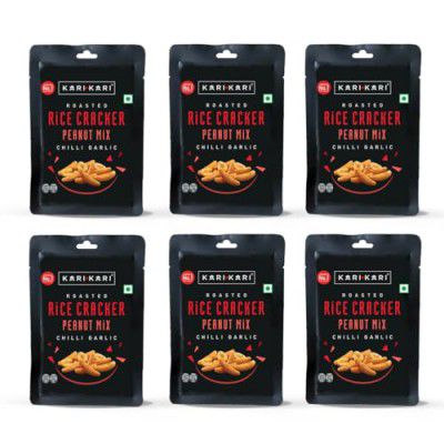 Kari Kari Chilli Garlic Rice Cracker & Peanut Mix | Crunchy Japanese Snacks | Roasted, Non-Fried | Healthy Snacks | 100% Vegetarian | Party Snacks (18g x Pack of 6)