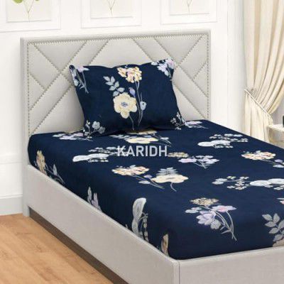 KARIDH Single Bedsheet Elastic Fitted (78"X 48"Xup to 8" Mattress) Soft Cotton Blend with 1 Pillow Cover (78"X 48"Xup to 8 Inche Mattress)