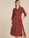 Karigari by Unlimited Women Maroon Three-Quarter Sleeve Printed Kurta...