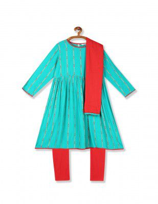 Karigari Girl's Cotton salwar kameej dupatta (KIJGSKD20033O04_ASSORTED 14_2 3 years)