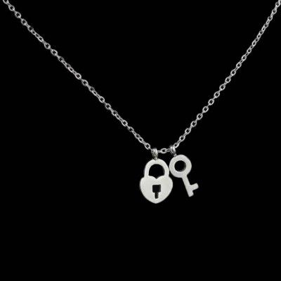 Karishma Kreations  Western Lock Key Heart Pendant Chain Necklace Sterling Silver Locket Silver, Gold-plated, Platinum, Titanium Cubic Zirconia, Crystal Stainless Steel, Alloy, Brass Pendant