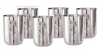KARMBHUMI Steel Drinking Glass Silver, Capacity Each Glass 350ml (6)
