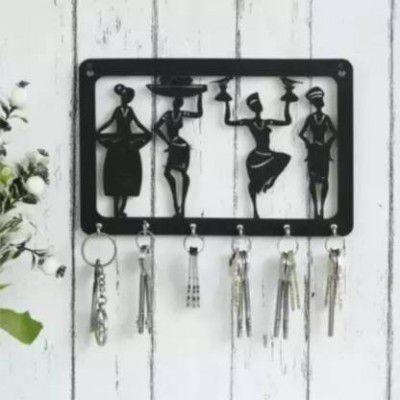 KARNI ART GEOMETRIC DESIGN TRENDY Wood Key Holder (7 Hooks, Black)