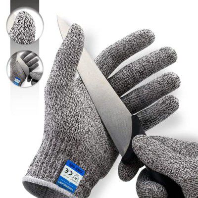 karomouj Karo-988S Anti Cut Resistant Level 5 Protection With Elastic Hand Fitting Safety Gloves (Free Size, Grey, 1 Pair), Pack Of 1 - Rubber