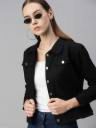KASHIAN Women Solid Denim Jacket...