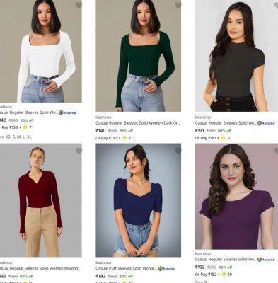 Flipkart : Up to 85% OFF - Kashona Womens Tops