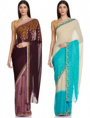 Kashvi sarees Women's Georgette Saree With Blouse Piece (COMBO_1108_3_1194_2_Multi_One Size_Multicolor)