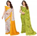 KASHVI SAREES Women's Printed Georgette Saree With Unstitched Blouse Piece (Pack Of 2) -P2_1812_2_1743_3...