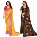 KASHVI SAREES Women's Printed Georgette Saree With Unstitched Blouse Piece (Pack Of 2)...