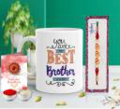 KatawarWale  Designer NE_3088 Plastic (PVC) Chawal Roli Pack, Mug, Rakhi, Greeting Card Set  (Printed Ceramic Mug,Handmade Rakhi for Bhaiya| Best Rakhi Gift for Brother)