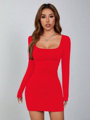 KATECLO  Women Bodycon Black Above Knee/Mid Thigh Length Dress