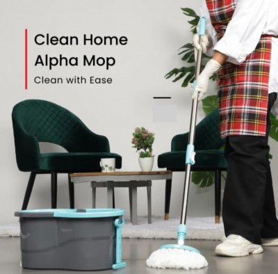 KAVIRA Spin Mop, Easy Wheels & Big Bucket with Microfiber Refills