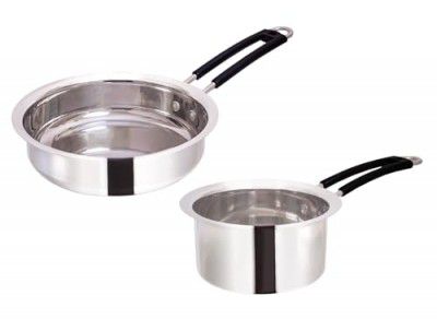 KC Stainless Steel Frying Pan and Sauce Pan Combo | Fry Pan 1.6 LTR, Diameter. 22 cm | Sauce Pan 1.5 LTR., Diamm.18 cm | Silver