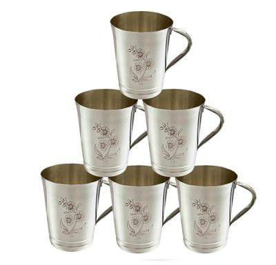 KC Stainless Steel Tea/Coffee Cup Set, 150 ML, Pack of 6, Laser Finished,Pari Shape