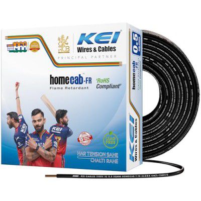 KEI WIRES & CABLES Homecab 0.5 sqmm 1 Core Copper Flame Retardant House Wire PVC Insulated Cable (Black, 90 Meters)