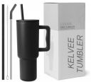 KELVEE 40oz Tumbler with Handle and Straw Lid Quencher h2.0 Flowstate Stainless Steel Insulated Travel Water Sipper Bottle Leakproof Mug (Black)...