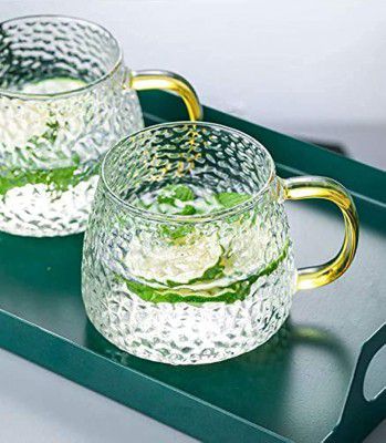 KELVEE Tea and Coffee Cup Glass Mug (410ml, Set of 2)