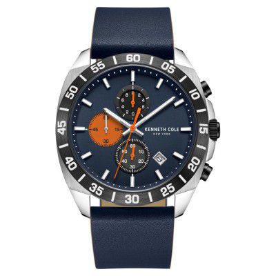 Kenneth Cole Quartz Chronograph Blue dial Leather Strap Watch for Men-KCWGC0016101MN