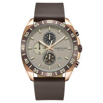 Kenneth Cole Quartz Chronograph Grey dial Leather Strap Watch for Men-KCWGC0016102MN