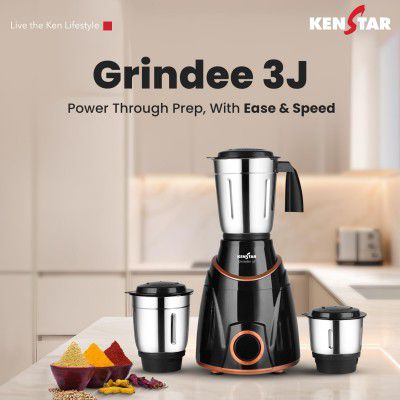 Kenstar GRINDEE 3J Mixer Grinder | 3 Stainless Steel Multipurpose Jars | 750 W