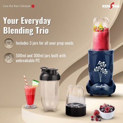 Kenstar Nutrino Blender 350 W Mixer Grinder (Nutrino Blender 3J | 3 Jars | Blue)
