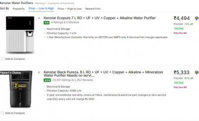 Kenstar Water Purifiers Stats at Rs 4494