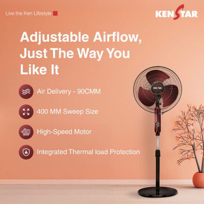 Kenstar Wind Blaze with 2 Year Warranty 400 mm Pedestal Fan (Maroon | Pack of 1)