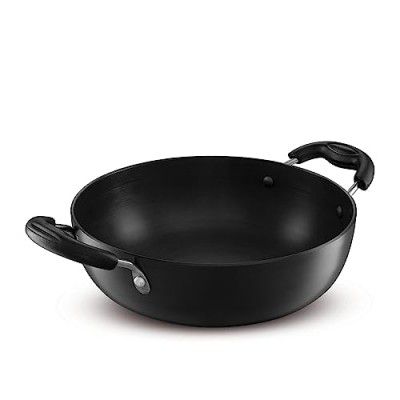 KENT Hard Anodised Kadhai 2.8L, 24 Cm|Non Reactive, Non Toxic, & Non Staining Food Grade Surface|4.06 Mm Thick Base For Uniform Heating|Cool Touch Bakelite Handle|Induction Friendly, Black