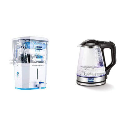 KENT Supreme Lite 2020 (11110) RO + UF + TDS Control, 8 L Tank, 20 LPH Water Purifier & Kent 16023 1500-Watt Electric Kettle