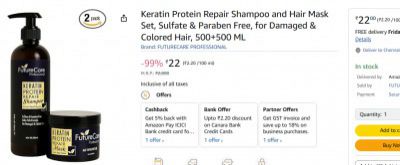 Keratin Protein Repair Shampoo and Hair Mask Set, 500+500 ML